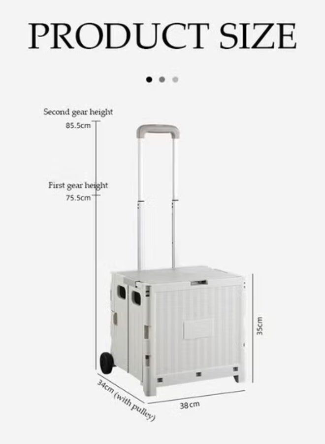 DUNISO Folding shopping cart, portable small cart with lid and two pulleys, adjustable height, suitable for mobile, grocery shopping, luggage, grey - Image 1