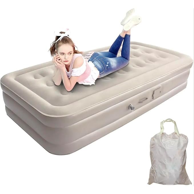 SingleInflTtablAirMattresswithBuiltinPumpPortableElevatedAirBedforCampingHomeTravelHikingandOutdoorQuickInflationandDeflation Multi  - Image 1