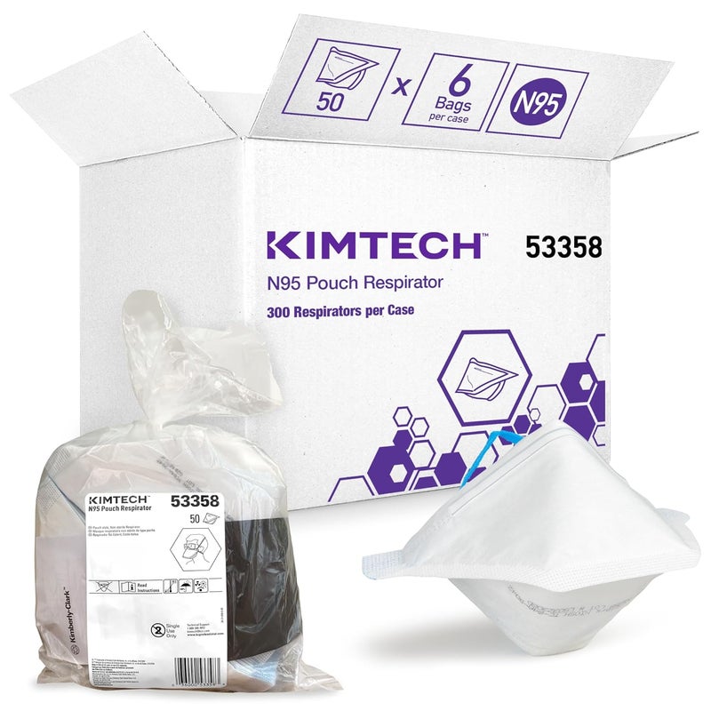 KIMTECH Kimberly-Clark Professional N95 Pouch Respirator (53358), NIOSH-Approved, Made in U.S.A., Regular Size, 50 Respirators/Bag, White - Image 1