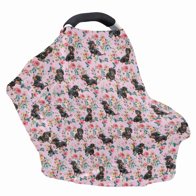 AFPANQZ Floral Dachshunds Baby Car Seat Cover Canopy and Nursing Cover Infant Car Canopy Spring Autumn Winter Snug Warm Breathable Windproof Open Peep Top Universal Fit Pink Flowers - Image 3