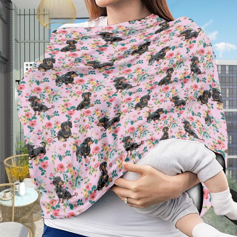 AFPANQZ Floral Dachshunds Baby Car Seat Cover Canopy and Nursing Cover Infant Car Canopy Spring Autumn Winter Snug Warm Breathable Windproof Open Peep Top Universal Fit Pink Flowers - Image 2