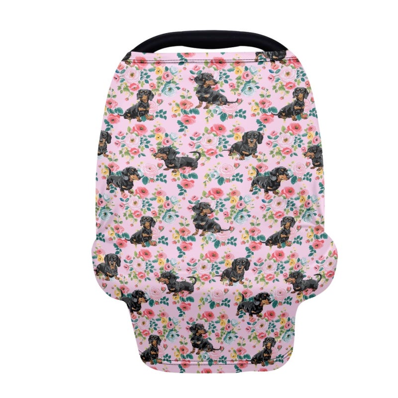 AFPANQZ Floral Dachshunds Baby Car Seat Cover Canopy and Nursing Cover Infant Car Canopy Spring Autumn Winter Snug Warm Breathable Windproof Open Peep Top Universal Fit Pink Flowers - Image 1
