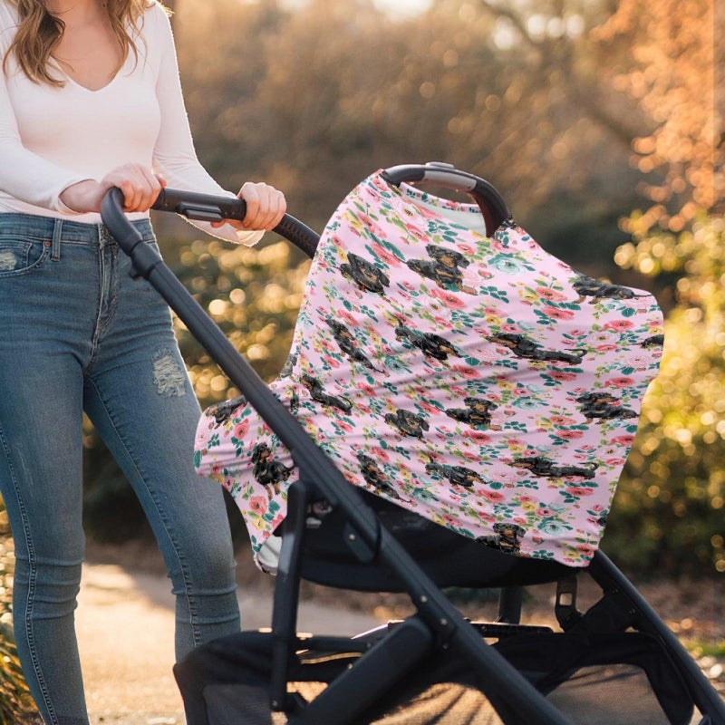 AFPANQZ Floral Dachshunds Baby Car Seat Cover Canopy and Nursing Cover Infant Car Canopy Spring Autumn Winter Snug Warm Breathable Windproof Open Peep Top Universal Fit Pink Flowers - Image 4