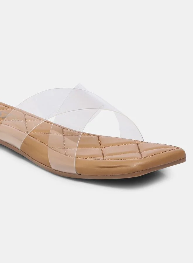 جنيست Quilted Detail Transparent Strap Flat Sandals by Styli