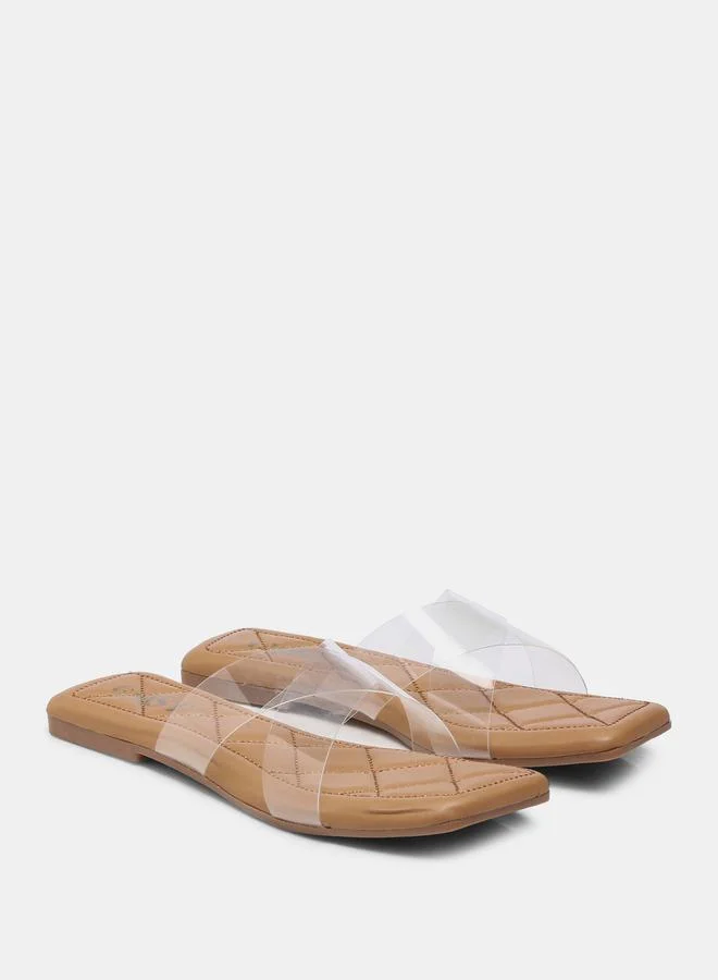 جنيست Quilted Detail Transparent Strap Flat Sandals by Styli