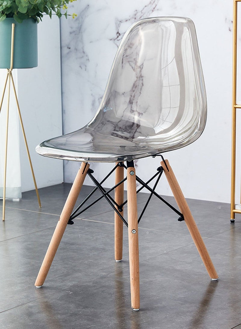 Sinyin Set of 5 Transparent Grey Dining Chairs with Wooden Legs, Modern Nordic Eames Style Chairs, Scandinavian Plastic Kitchen Chairs for Dining Room, Living Room, Cafe and Office - Image 2