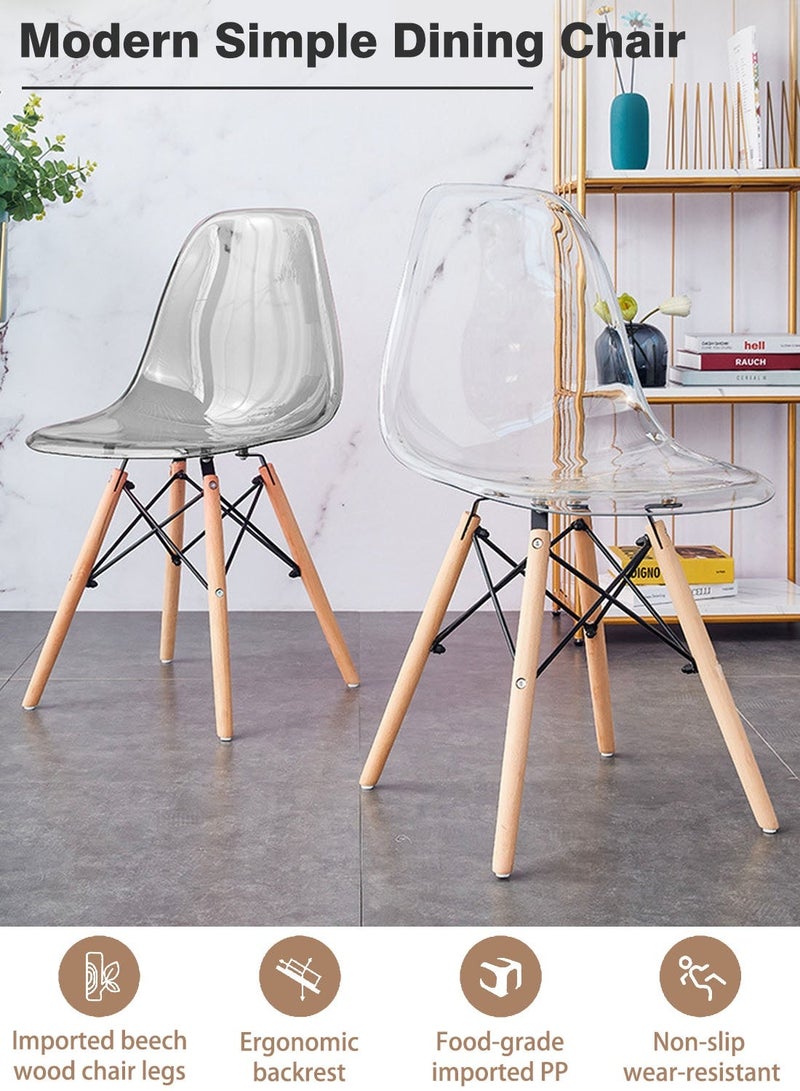 Sinyin Set of 5 Transparent Grey Dining Chairs with Wooden Legs, Modern Nordic Eames Style Chairs, Scandinavian Plastic Kitchen Chairs for Dining Room, Living Room, Cafe and Office - Image 3