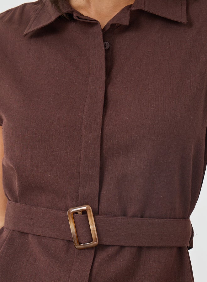 Styli Solid Cap Sleeve Shirt and Wide Leg Pants Co-Ords  - Image 3