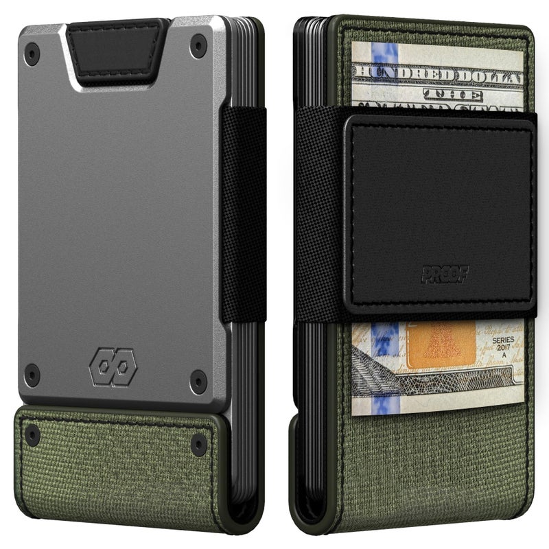 PROOF Wallet | Slim Minimalist Wallets for Men | Leather & Metal | RFID Wallet | Front/Back Pocket | Gift Box | Veteran Owned (Operator (1000D Nylon, Black Leather | Satin Gun Metal)) - Image 1