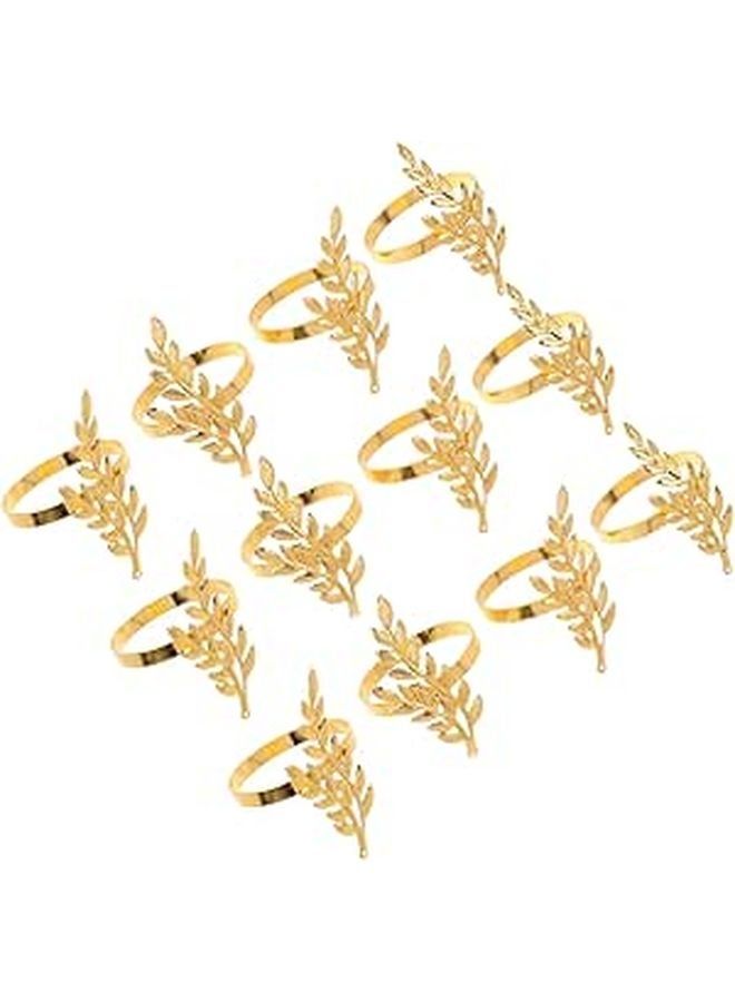 Gold Metal Wheat Leaf Napkin Rings Set Of 12 For Thanksgiving Wedding Holiday Table Decor - Image 1