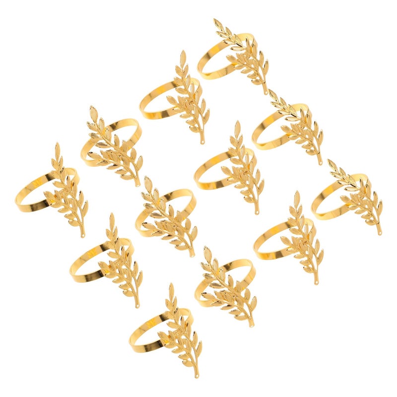 Gold Metal Wheat Leaf Napkin Rings Set Of 12 For Thanksgiving Wedding Holiday Table Decor - Image 2