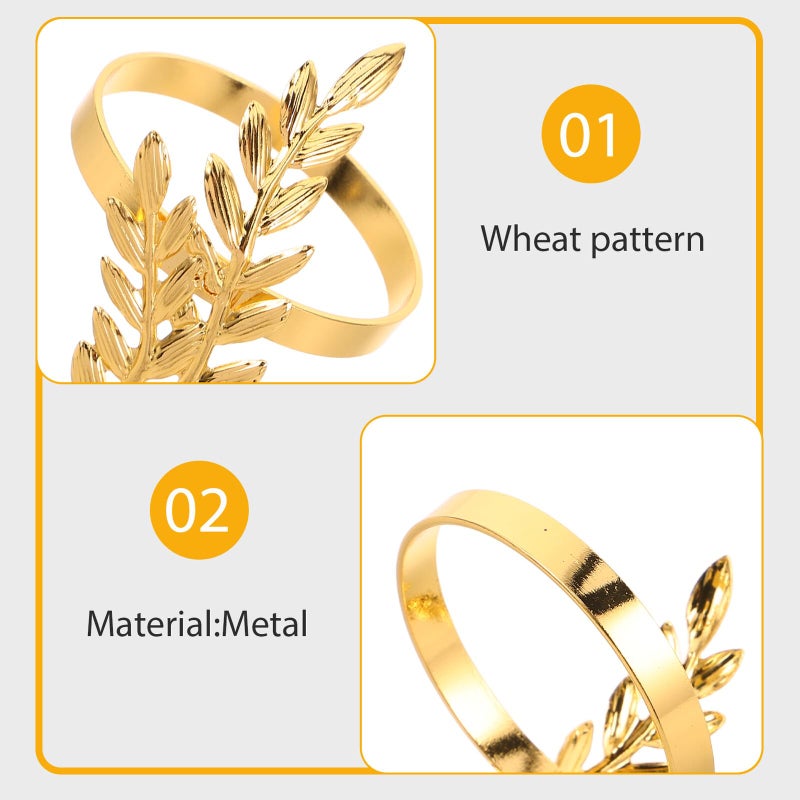 Gold Metal Wheat Leaf Napkin Rings Set Of 12 For Thanksgiving Wedding Holiday Table Decor - Image 4