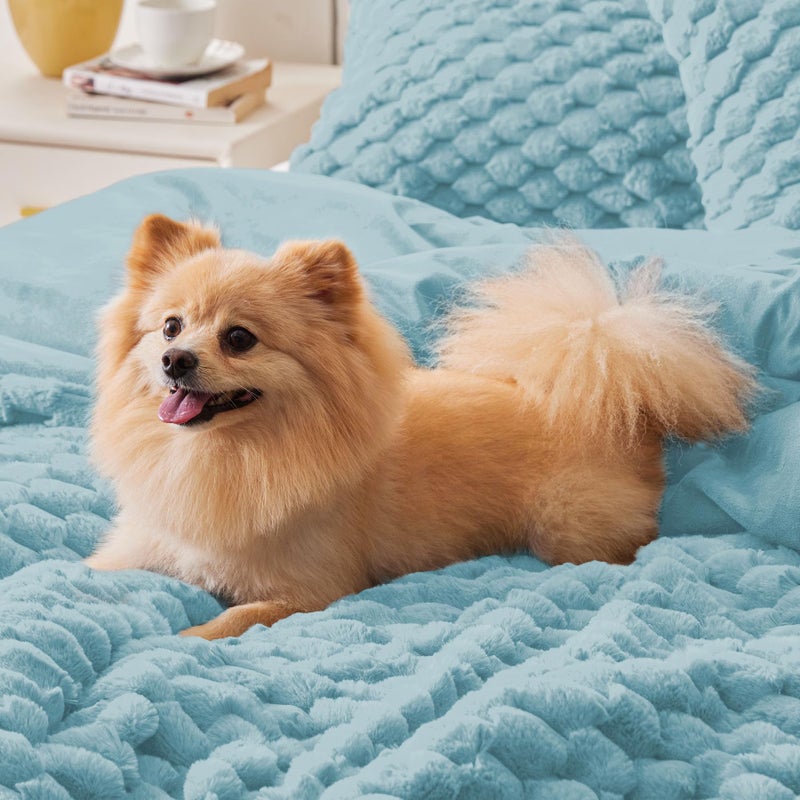 BEDELITE Fluffy Twin Comforter Set - Dusty Blue Fleece Soft Comforter for Twin Size Bed  Luxury Warm Bedding Set for Winter  Fuzzy Bed Set 2 Pieces (1 Comforter  1 Pillowcase) - Image 5