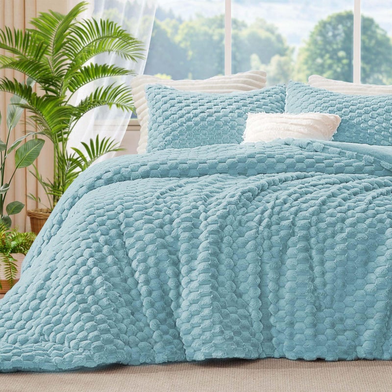 BEDELITE Fluffy Twin Comforter Set - Dusty Blue Fleece Soft Comforter for Twin Size Bed  Luxury Warm Bedding Set for Winter  Fuzzy Bed Set 2 Pieces (1 Comforter  1 Pillowcase) - Image 1