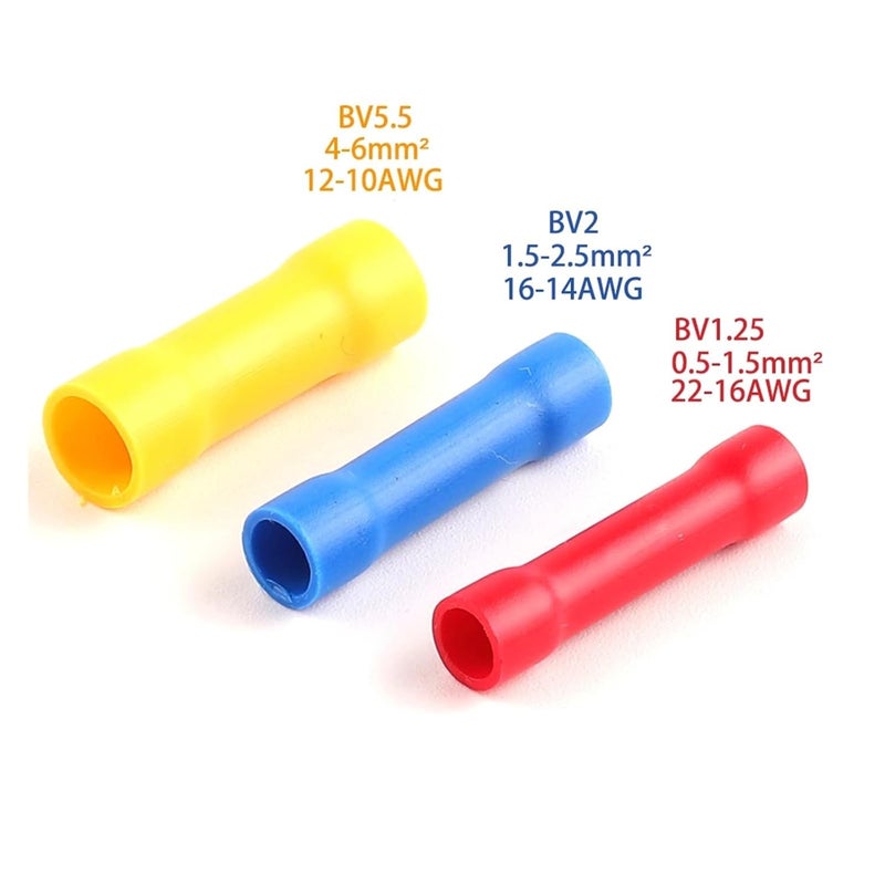 Yellow BV5 5 25PCS Copper Conductor Insulated Butt Connectors Crimp Terminals Set - Image 3