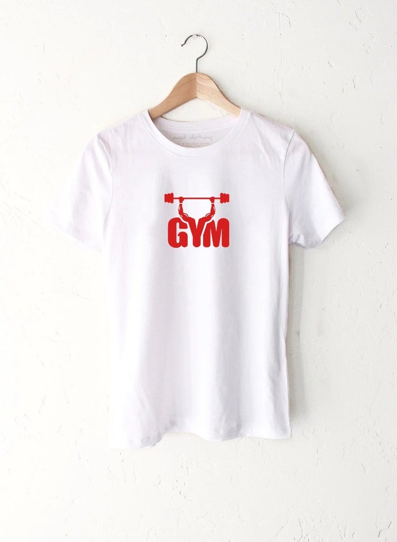 White T-shirt for Men and Women with Gym Print by Bandaat Store – Comfortable & Stylish Fitness Wear - Image 1