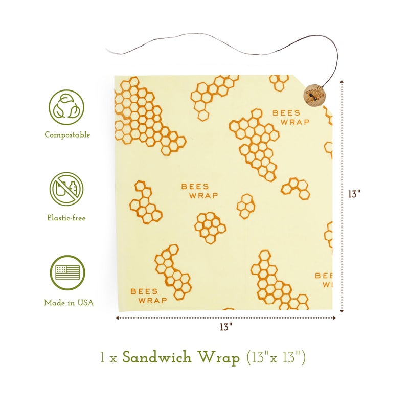 Bee's Wrap Beeswax Wraps for Food - Honeycomb Sandwich Wrap - Made in USA Reusable Bread Bags - Organic & Eco-Friendly Alternative to Aluminum Foil, Sandwich Bags & Plastic Wrap - Image 2