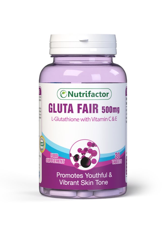 Nutrifactor GlutaFair - Promotes Youthful & Vibrant Skin Tone - L Glutathione with Vitamin C & E - 30 Tablets  - Image 1