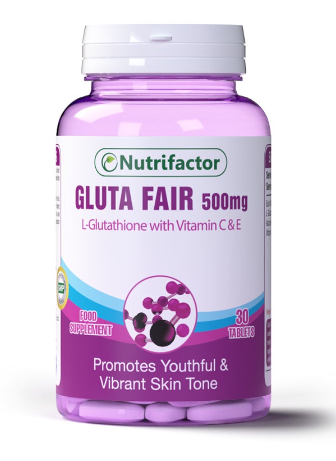 Nutrifactor - GlutaFair - Promotes Youthful & Vibrant Skin Tone - L Glutathione with Vitamin C & E - 30 Tablets - Image 1
