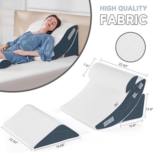 Yojoker 4PCS Orthopedic Bed Wedge Pillow Set for Sleeping, Post Surgery Foam Pillow for Body, Back and Leg Pain Relief, Triangle Adjustable Support Pillow - Acid Reflux Sleeping Pillows Navy - Image 3