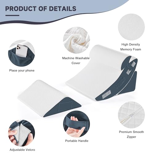 Yojoker 4PCS Orthopedic Bed Wedge Pillow Set for Sleeping, Post Surgery Foam Pillow for Body, Back and Leg Pain Relief, Triangle Adjustable Support Pillow - Acid Reflux Sleeping Pillows Navy - Image 5