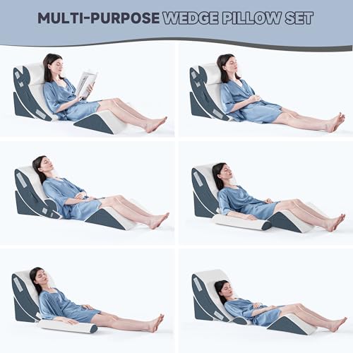 Yojoker 4PCS Orthopedic Bed Wedge Pillow Set for Sleeping, Post Surgery Foam Pillow for Body, Back and Leg Pain Relief, Triangle Adjustable Support Pillow - Acid Reflux Sleeping Pillows Navy - Image 2