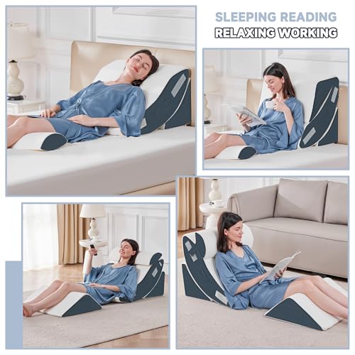 Yojoker 4PCS Orthopedic Bed Wedge Pillow Set for Sleeping, Post Surgery Foam Pillow for Body, Back and Leg Pain Relief, Triangle Adjustable Support Pillow - Acid Reflux Sleeping Pillows Navy - Image 4