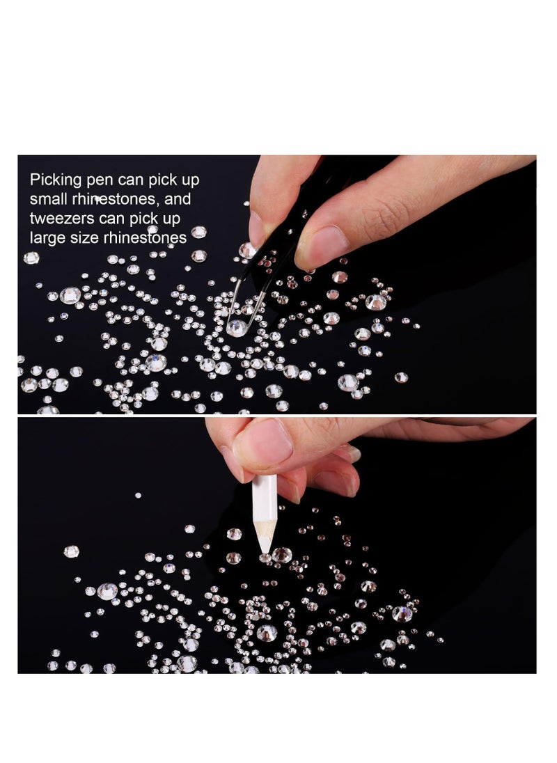 TecUnite - 2000 Pieces Flat Back Gems Rhinestones 6 Sizes (1.5-6 Mm) Round Crystal Rhinestones with Pick up Tweezer and Rhinestones Picking Pen for Crafts Nail Clothes Shoes Bags DIY Art (Clear) - Image 1