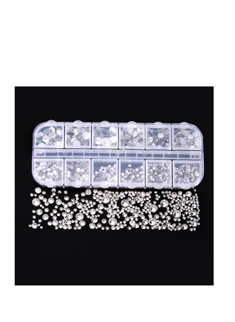 TecUnite - 2000 Pieces Flat Back Gems Rhinestones 6 Sizes (1.5-6 Mm) Round Crystal Rhinestones with Pick up Tweezer and Rhinestones Picking Pen for Crafts Nail Clothes Shoes Bags DIY Art (Clear) - Image 1