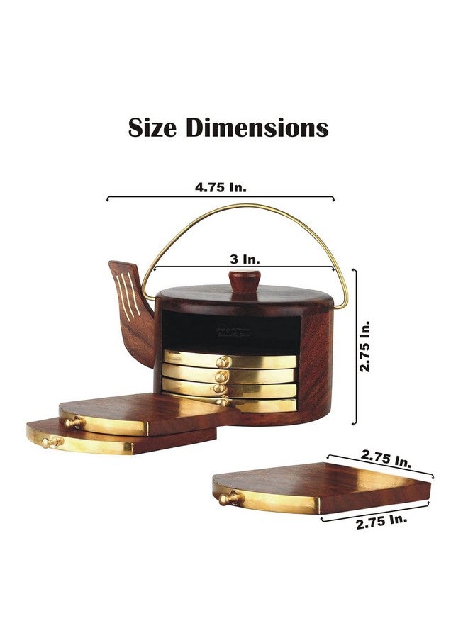 Woodiva Handmade Rosewood Kettle-Shaped Coaster Set - Set of 6 Wooden Drink Coasters with Brass Inlay for Kitchen, Dining Table & Coffee Table - Image 5