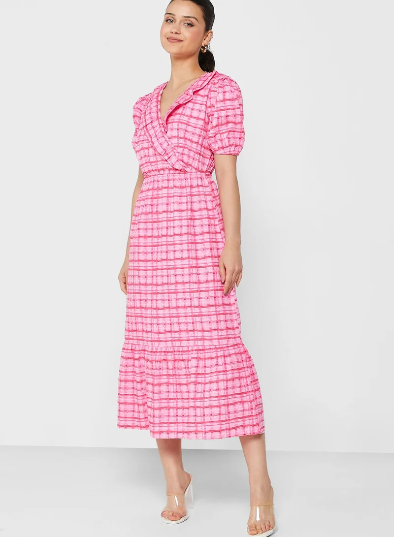 RIVER ISLAND Checked Puff Sleeve Dress