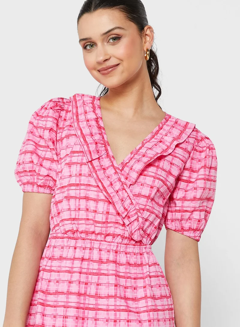 RIVER ISLAND Checked Puff Sleeve Dress