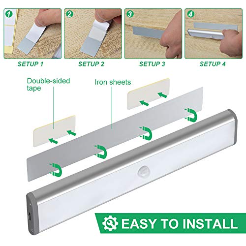 LEPOTEC Wireless Motion Sensor Cabinet Lights 10-LED USB Rechargeable Closet Lights LED Under Cabinet Lighting for Wardrobe/Drawer/Stairs/Cupboard/Counter/Pantry/Stairs,Stick On Anywhere,2 Pack,White Light - Image 3