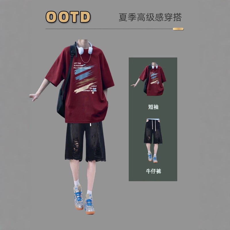 Summer Men's Short Sleeve T-Shirt and Shorts Matching Set Casual Youth Outfit - Image 3