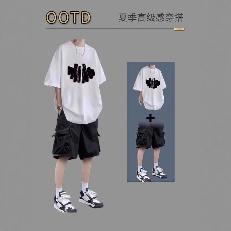 Summer Men's Short Sleeve T-Shirt and Shorts Matching Set Casual Youth Outfit - Image 2