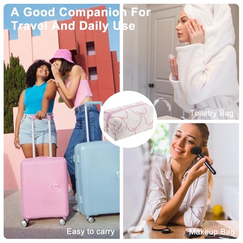 Gleyemor Small Quilted Makeup Bag for Women, Cute Floral Bow Cosmetic Bag, Emergency Bag Travel Toiletry Cotton Pouch Gifts for Girls Her Mom Friend Sister Bridesmaid (Big Pink Bow) - Image 5