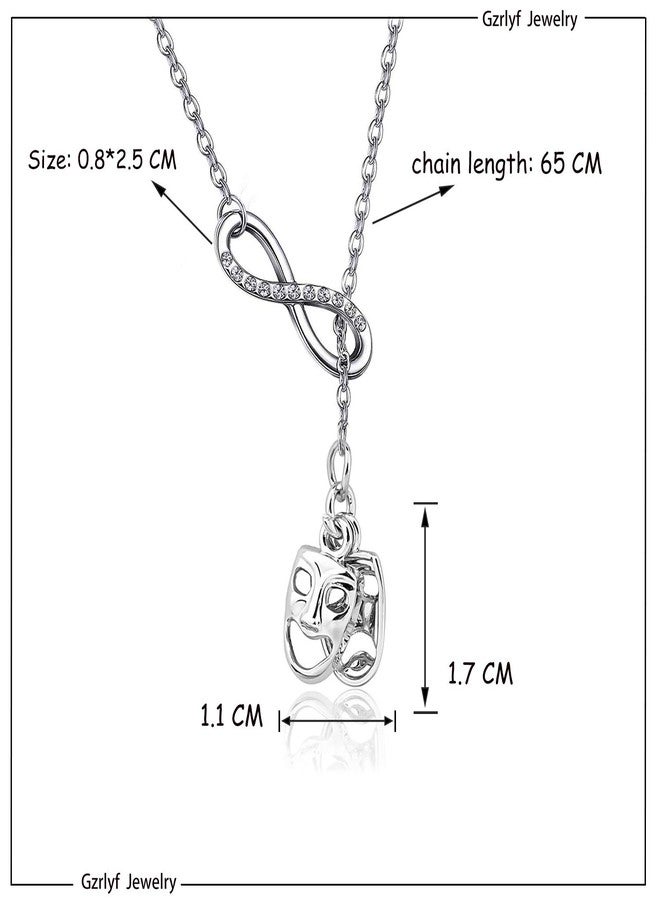 Gzrlyf Comedy and Tragedy Mask Y Necklace with Card Drama Masks Necklace Drama Masks Jewelry Theater Gifts (Y Necklace) - Image 4