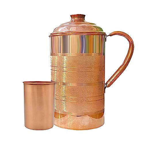 Adoko Pure Copper Water Jug 1.5 Litre with 1 Copper Glass (300ml) | Ayurvedic Copper Pitcher Set for Drinking & Storage for Health & Wellness - Image 1