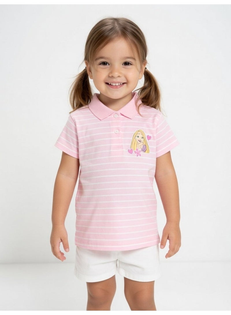 Disney Princes | Girls Polo T-Shirt | Pink - Image 1
