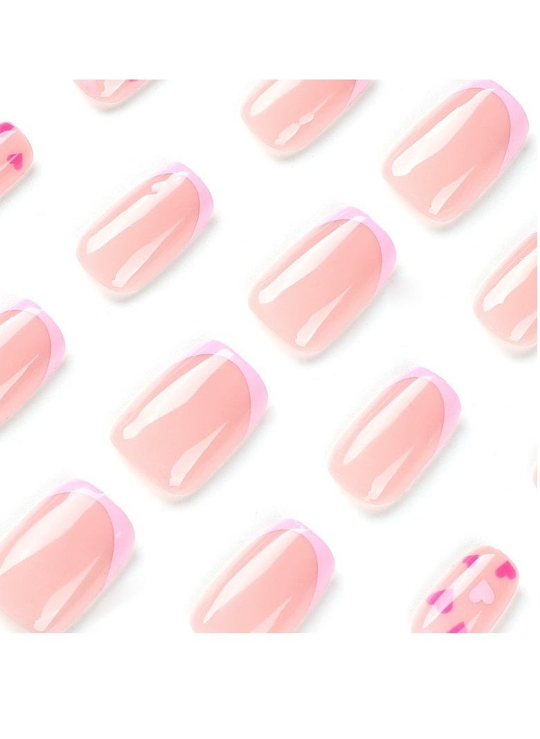 Generic - French Tip Press On Nails Pink French Red And Purple Love Nail Art  Short Trapezoid Fake Nails 24Pcs Fake Acrylic Nails With Glue Kit - Image 1