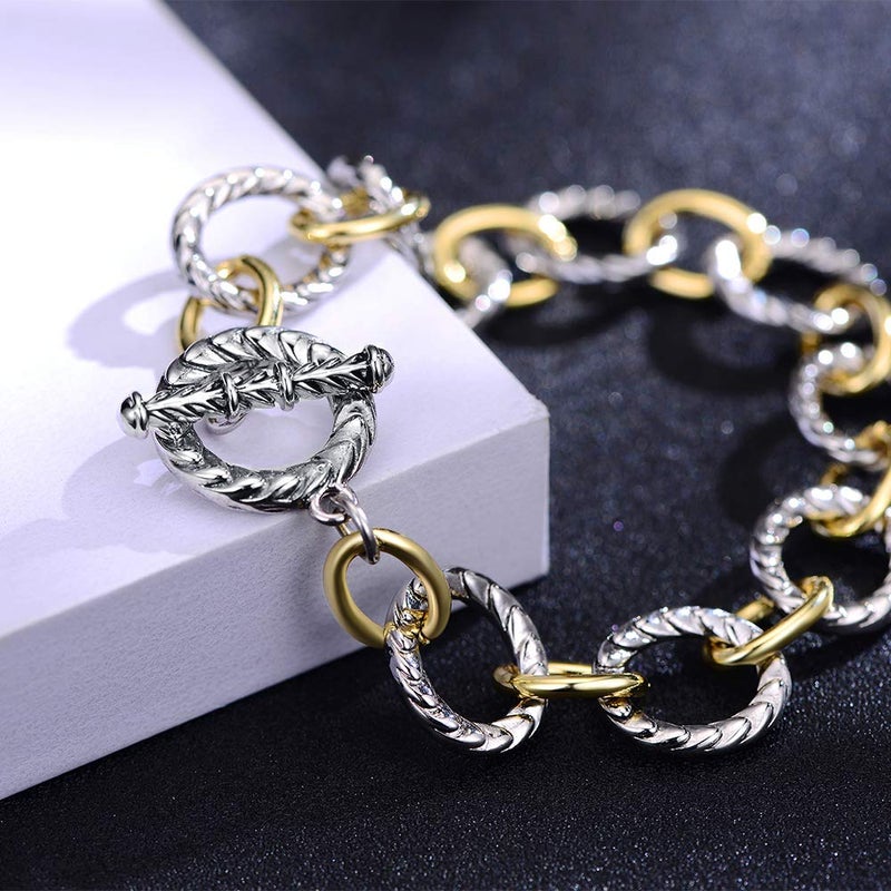 Mytys Two Tone Chain Link Bracelet Italian Designer Inspired Silver Gold Twisted Rope Statement Chunky Bracelets for Women Fashion Jewelry Gift (Gold & Silver 1) - Image 4