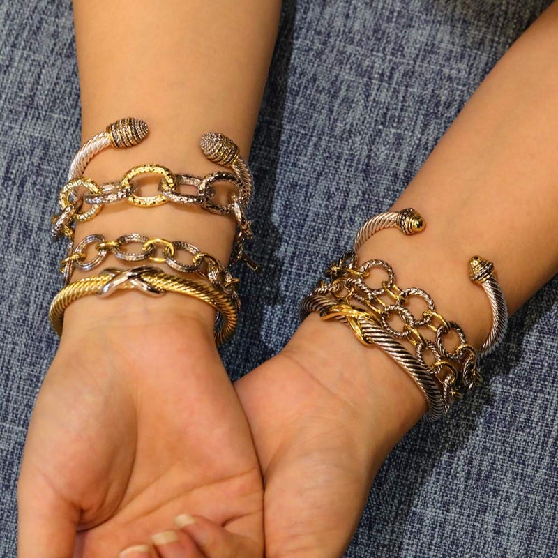 Mytys Two Tone Chain Link Bracelet Italian Designer Inspired Silver Gold Twisted Rope Statement Chunky Bracelets for Women Fashion Jewelry Gift (Gold & Silver 1) - Image 5