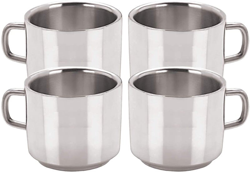 RJ kitchenware Store Double Walles Stainless Steel Green Tea Coffee Small Sober Cup, Set of 4, 100 ml (Each) for kitchenware Set of 4 Pcs - Silver Afresh Glass Cup Sold by RJ kitchenware - Image 1