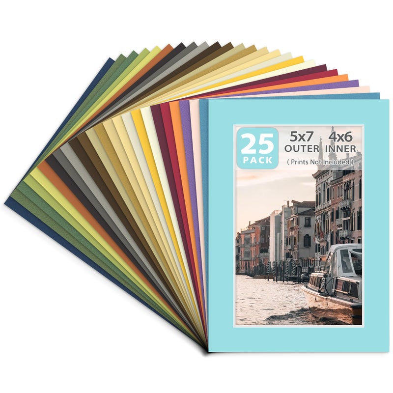 Golden State Art Golden State Art Acid Free Pack of 25 Mix 5x7 Photo Mats Mattes Matting with White Core Bevel Cut for 4x6 Pictures in Premier 