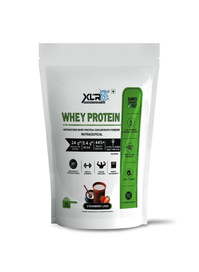 XLR8 Whey Protein Powder with 24 g Protein Content & 5.4 g BCAA (907 g (Pack of 1), Strawberry Lassi) - Image 1