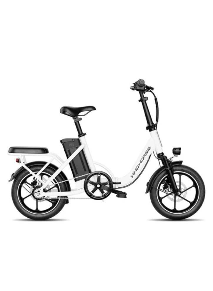 Windhorse Folding Electric Bike with 350W High Speed Motor| 36V 8AH Battery|W2B white| 40 KM/H Speed| 35 KM Range| Dual Disk Brakes| Carbon Alloy Frame and 16 Inches Tires| Front Suspension Fort  - Image 1