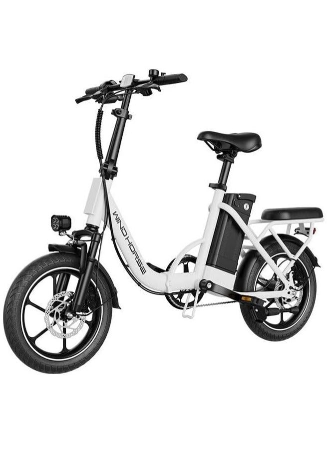 Windhorse Folding Electric Bike with 350W High Speed Motor| 36V 8AH Battery|W2B white| 40 KM/H Speed| 35 KM Range| Dual Disk Brakes| Carbon Alloy Frame and 16 Inches Tires| Front Suspension Fort  - Image 2