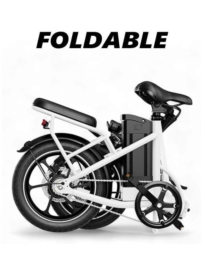 Windhorse Folding Electric Bike with 350W High Speed Motor| 36V 8AH Battery|W2B white| 40 KM/H Speed| 35 KM Range| Dual Disk Brakes| Carbon Alloy Frame and 16 Inches Tires| Front Suspension Fort  - Image 3
