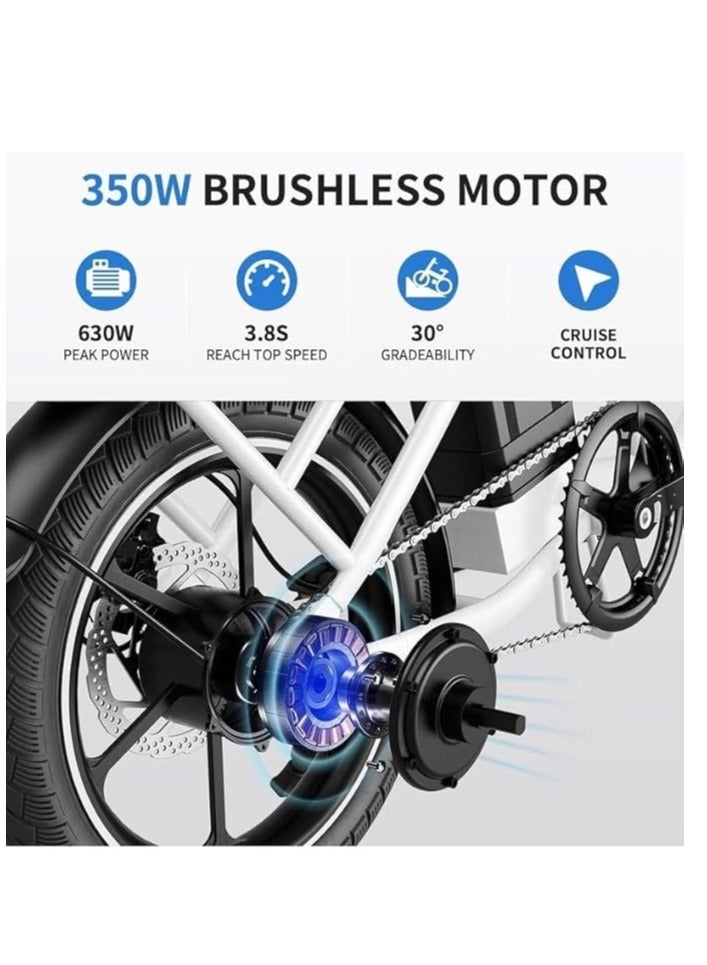 Windhorse Folding Electric Bike with 350W High Speed Motor| 36V 8AH Battery|W2B white| 40 KM/H Speed| 35 KM Range| Dual Disk Brakes| Carbon Alloy Frame and 16 Inches Tires| Front Suspension Fort - Image 5