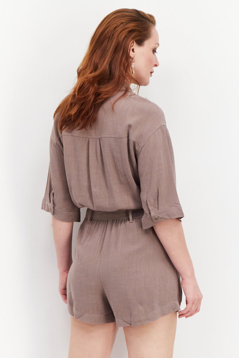 Gentle Fawn Women Short Sleeve Textured Belted Playsuit, Brown - Image 3